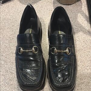 INTENTIONALLY BLANK Black Loafer w Gold Hardware, Size 9, with Chunky Lug Sole